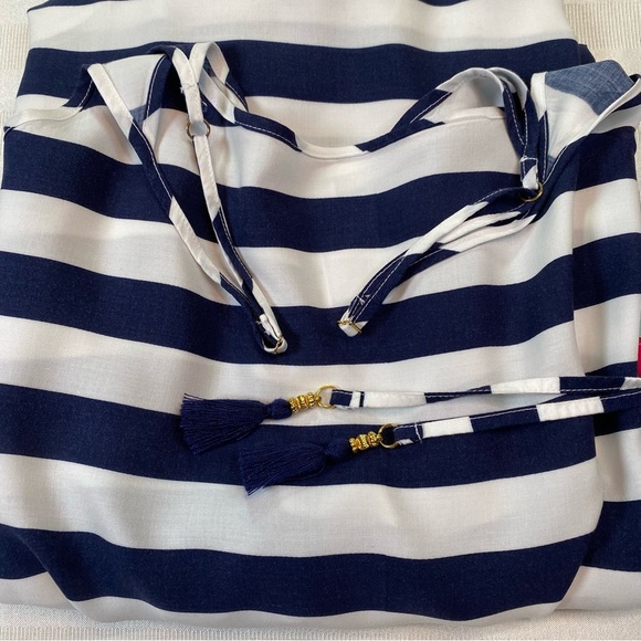 Tommy Bahama Side Slit Striped Floral Tassel Maxi Sleeveless Dress Sz M - Picture 12 of 14